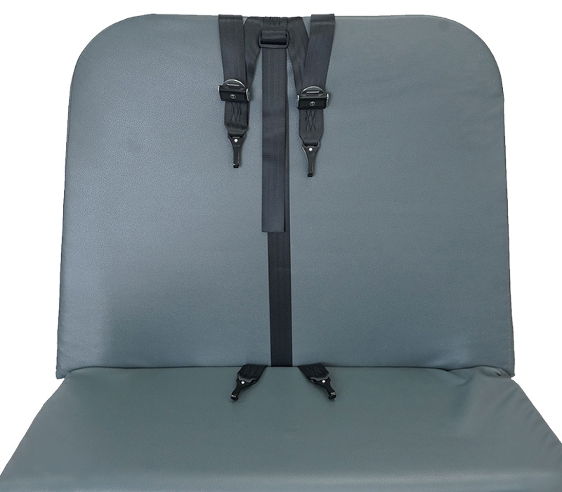 Bus seat with vehicle mount strapping